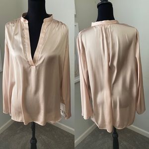 NWT Zara blush vneck silk blouse